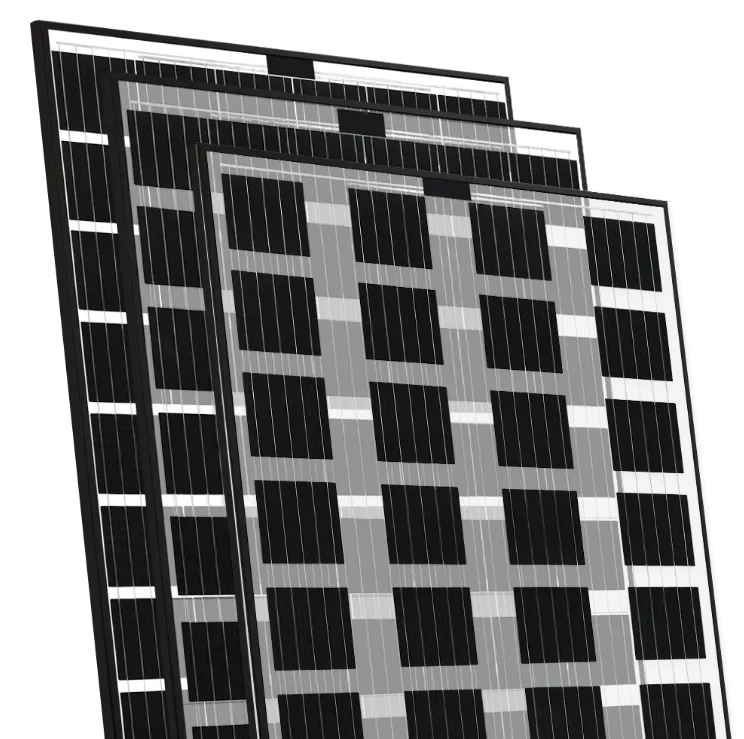 Glas-glas (bifaciale) zonnepanelen, schuin van voren